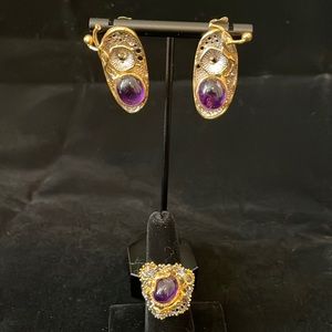 silver genuine amerhyst earrings and ring set. Ring size 8.5.